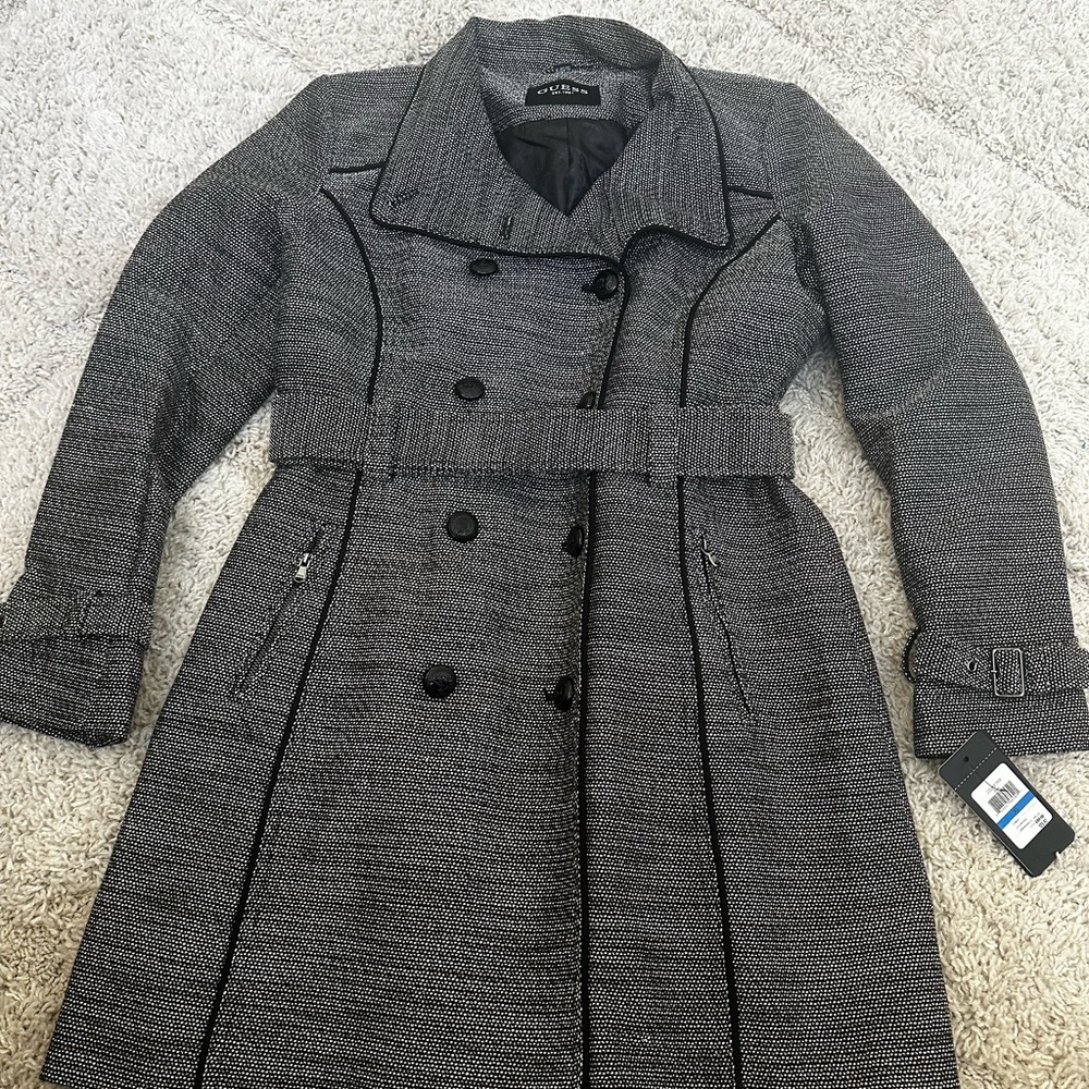 Guess Charcoal Double-Breasted Trench Coat